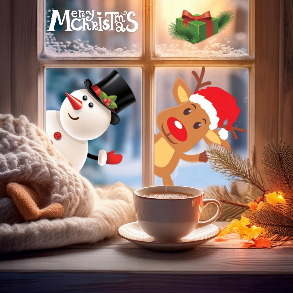 XMAS Naklejki świąteczne na szybę okno ozdoba dekoracja świąteczna mikołaj święta 2 arkusze - obrazek 8