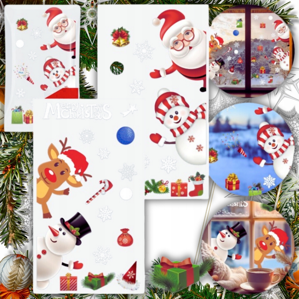 XMAS Naklejki świąteczne na szybę okno ozdoba dekoracja świąteczna mikołaj święta 2 arkusze - obrazek 9