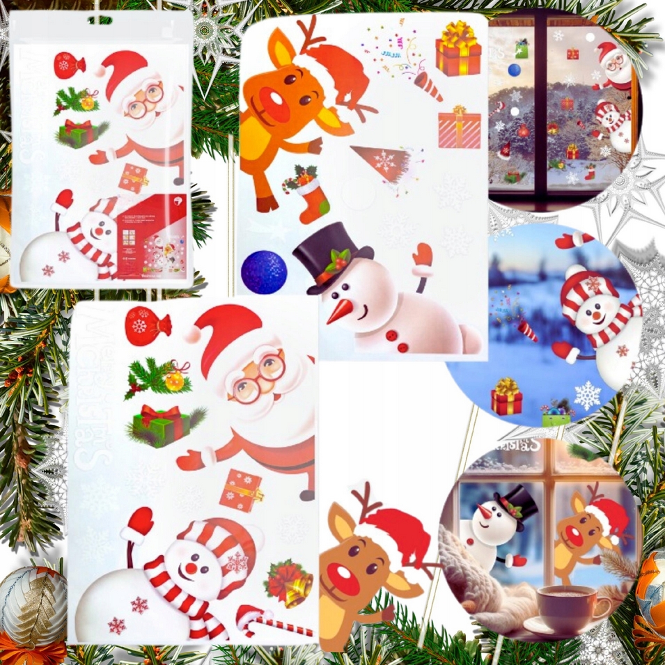 XMAS Naklejki świąteczne na szybę okno ozdoba dekoracja świąteczna mikołaj święta 2 arkusze - obrazek 10