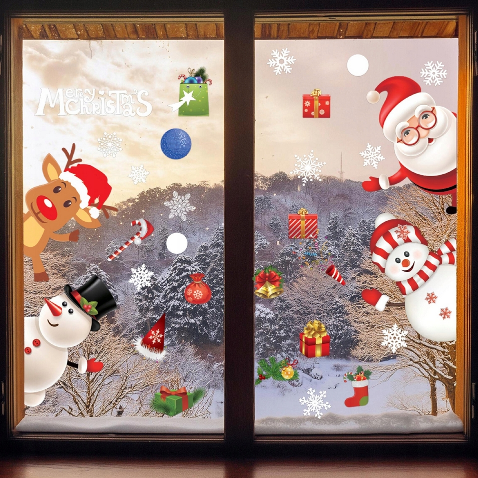 XMAS Naklejki świąteczne na szybę okno ozdoba dekoracja świąteczna mikołaj święta 2 arkusze - obrazek 13