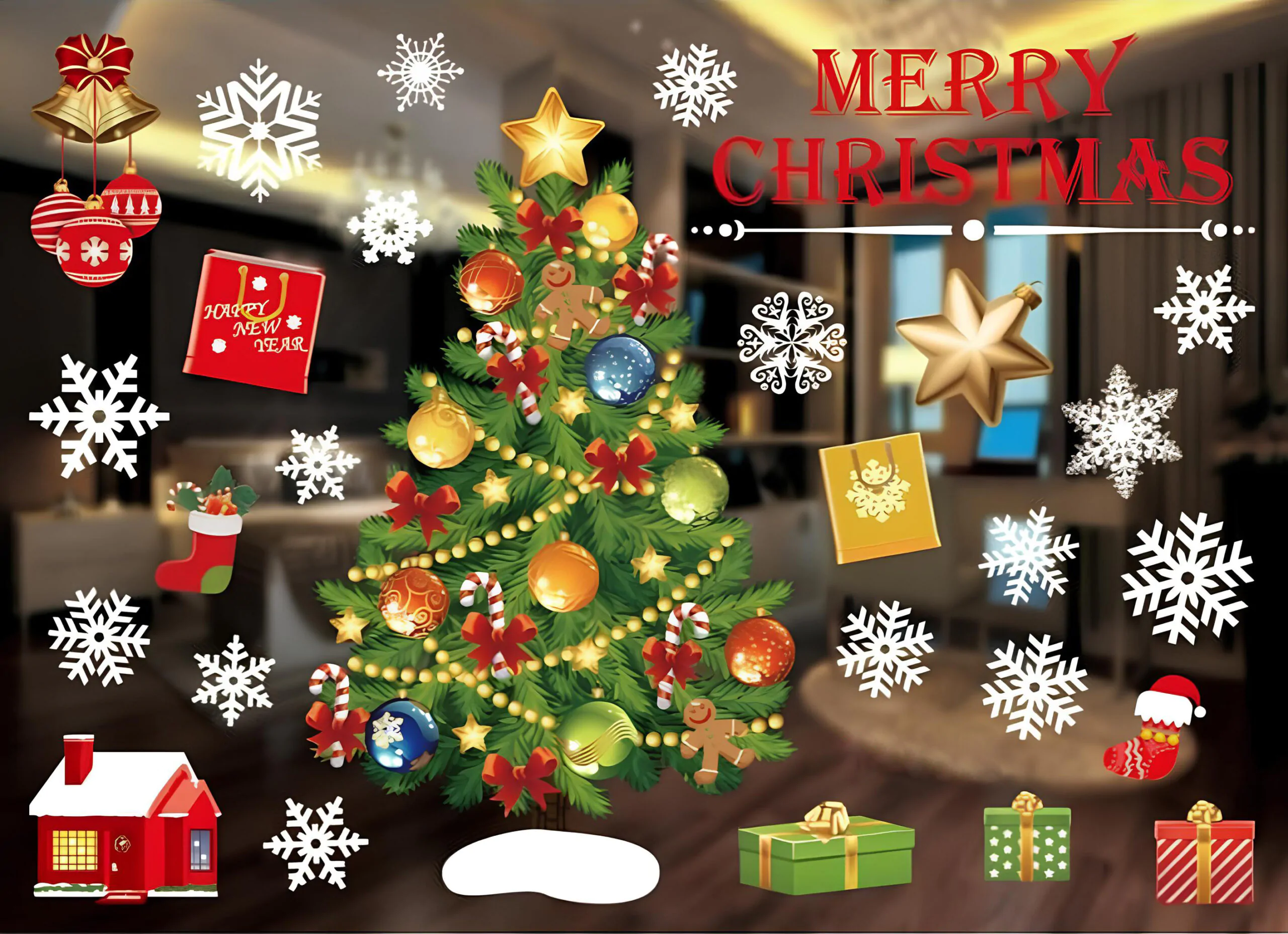 XMAS Naklejki świąteczne na szybę okno ozdoba dekoracja świąteczna mikołaj święta 2 arkusze