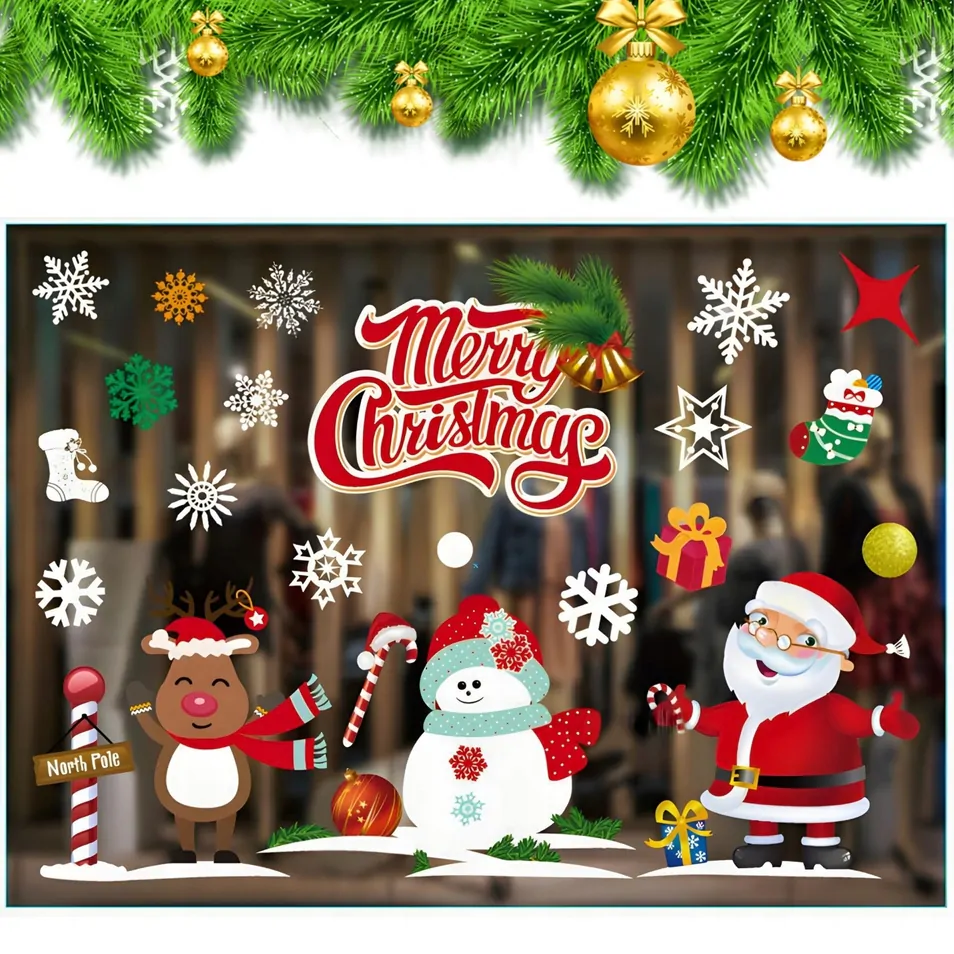 XMAS Naklejki świąteczne na szybę okno ozdoba dekoracja świąteczna mikołaj święta zestaw 2 arkusze