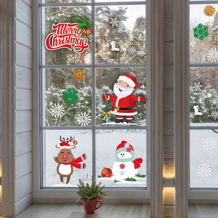 XMAS Naklejki świąteczne na szybę okno ozdoba dekoracja świąteczna mikołaj święta zestaw 2 arkusze - obrazek 4