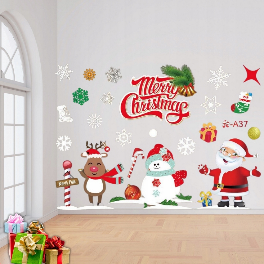 XMAS Naklejki świąteczne na szybę okno ozdoba dekoracja świąteczna mikołaj święta zestaw 2 arkusze - obrazek 5