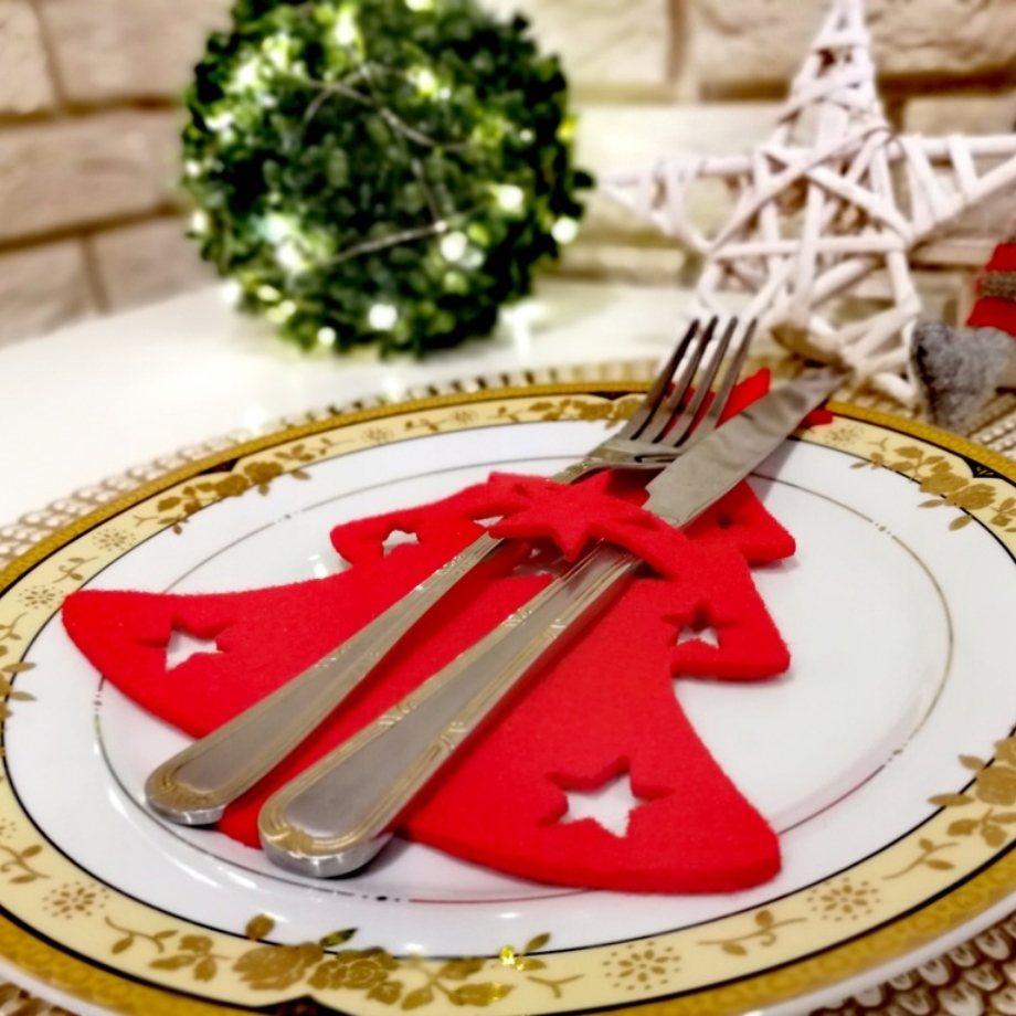 XMAS Etui na sztućce pokrowiec podkładka dekoracja na stół czerwona choinka ozdoba świąteczna 12szt - obrazek 10