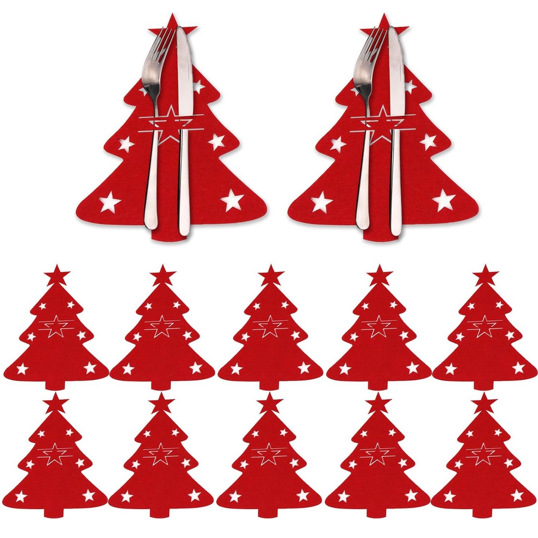 XMAS Etui na sztućce pokrowiec podkładka dekoracja na stół czerwona choinka ozdoba świąteczna 12szt - obrazek 6
