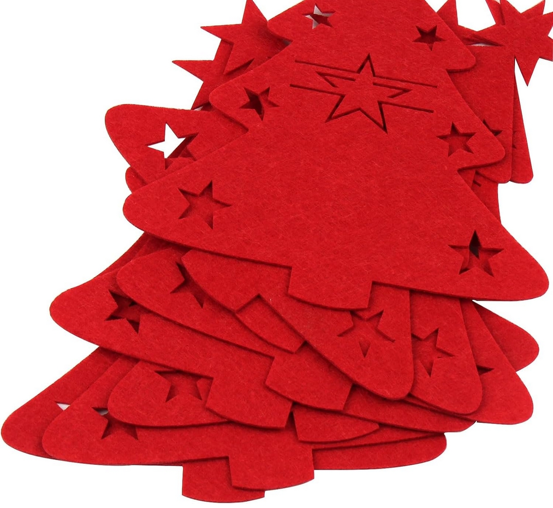 XMAS Etui na sztućce pokrowiec podkładka dekoracja na stół czerwona choinka ozdoba świąteczna 12szt - obrazek 7