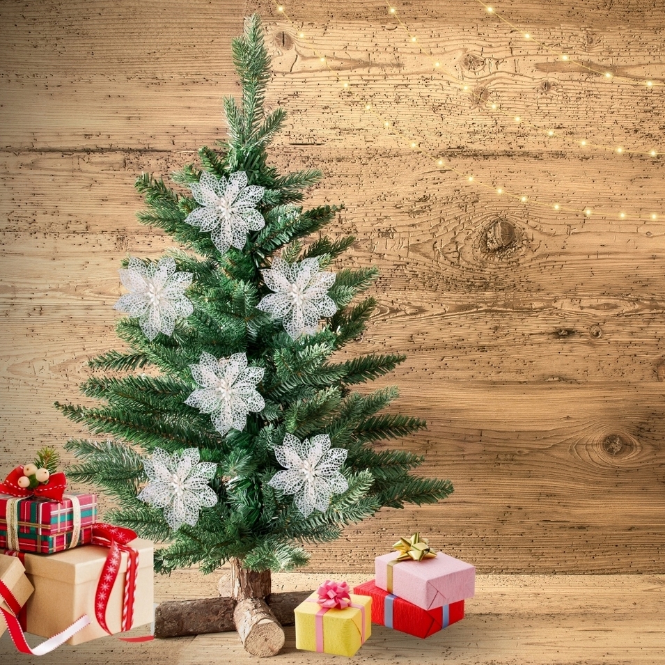 XMAS Gwiazda betlejemska biała klips sztuczne kwiaty na stroik dekoracja ozdoba świąteczna 14cm 2szt - obrazek 8