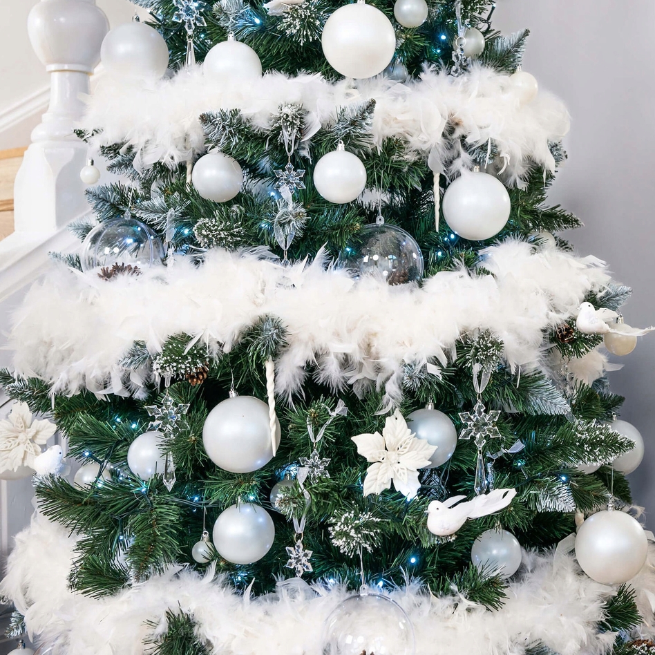 XMAS Boa z piór szal łańcuch choinkowy na choinkę girlanda choinkowa biała 2m - obrazek 3