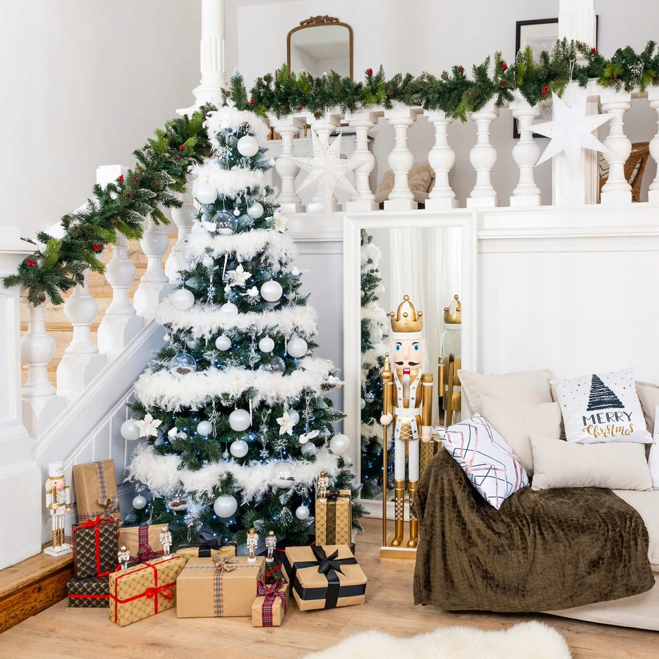 XMAS Boa z piór szal łańcuch choinkowy na choinkę girlanda choinkowa biała 2m - obrazek 4