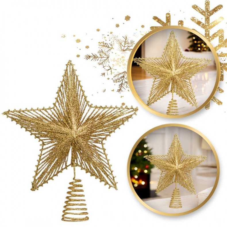 XMAS Gwiazda na choinkę czubek choinkowy złoty dekoracja ozdoba świąteczna 23cm - obrazek 3