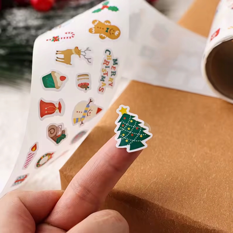 XMAS Naklejki świąteczne na prezenty ozdoba dekoracja świąteczna mikołaj święta 300szt - obrazek 6