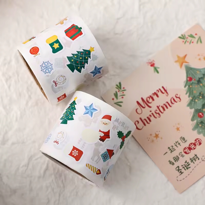 XMAS Naklejki świąteczne na prezenty ozdoba dekoracja świąteczna mikołaj święta 300szt - obrazek 7