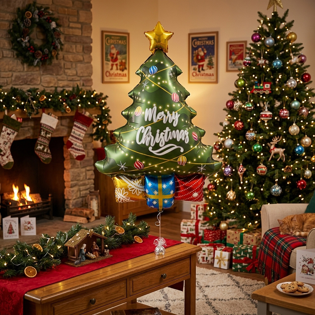 XMAS Dmuchana choinka balon foliowy ozdoba świąteczna 98cm - obrazek 3