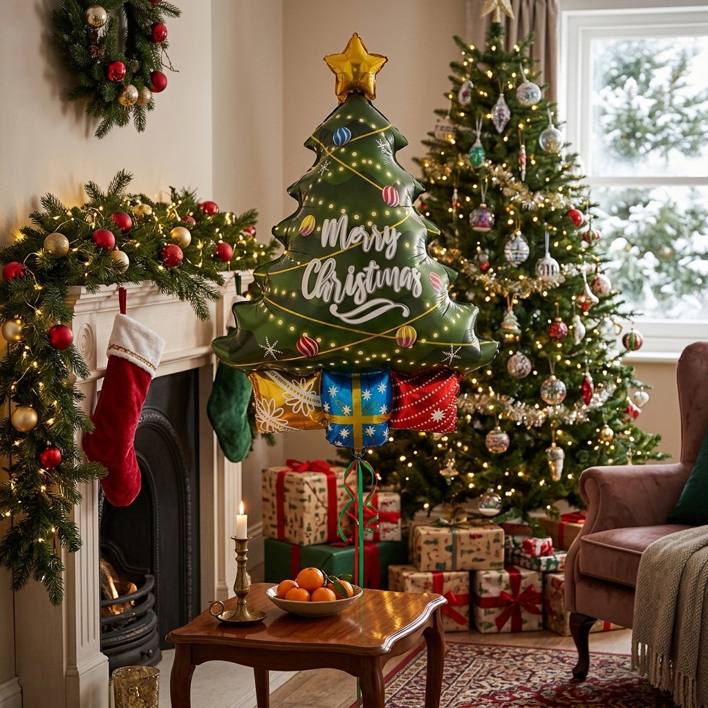 XMAS Dmuchana choinka balon foliowy ozdoba świąteczna 98cm - obrazek 4