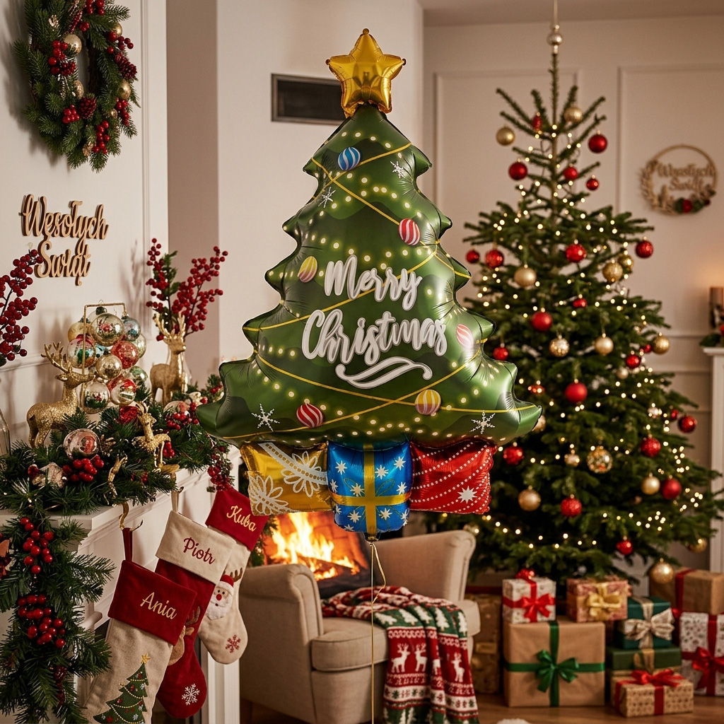 XMAS Dmuchana choinka balon foliowy ozdoba świąteczna 98cm - obrazek 5