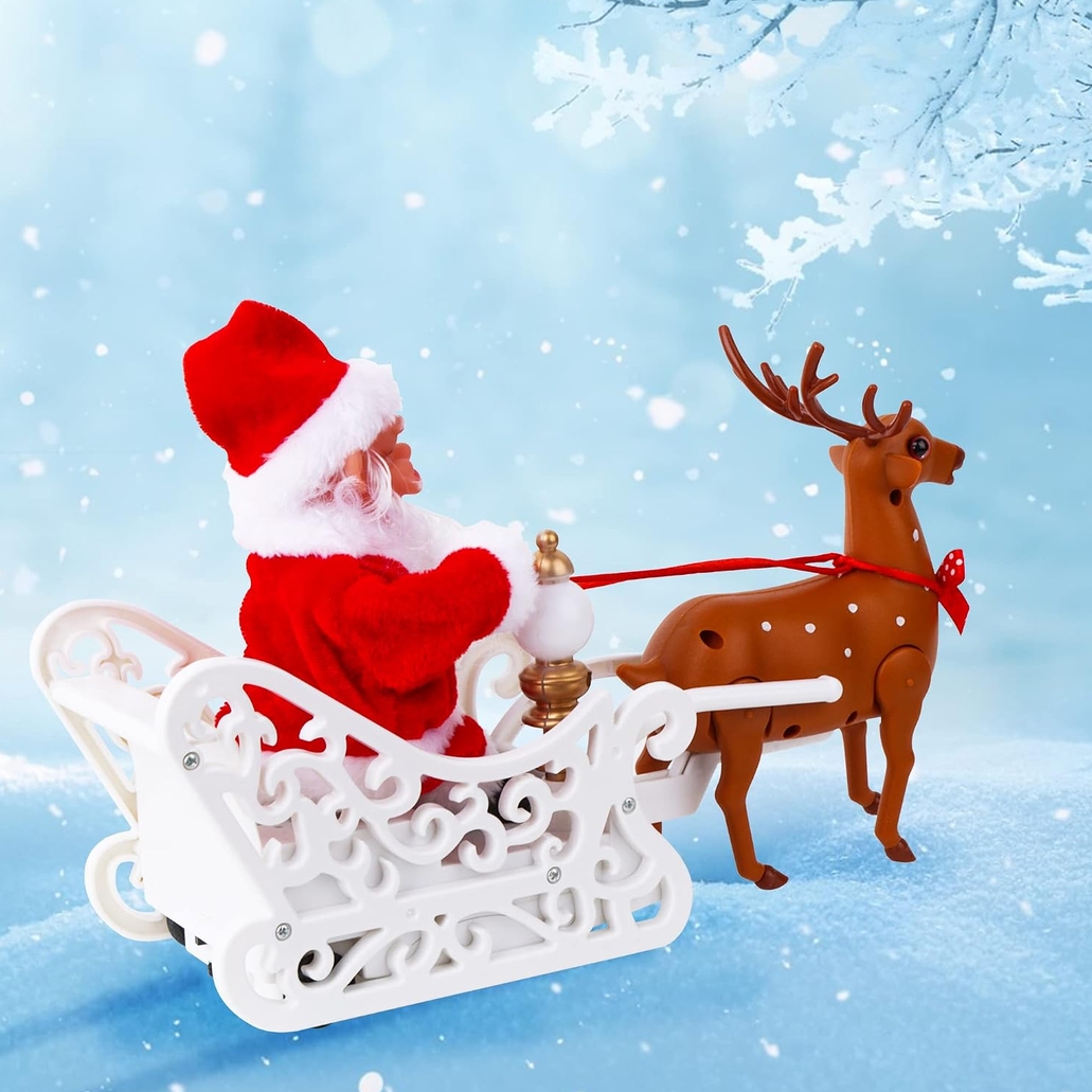 XMAS Mikołaj na saniach z reniferem ruchoma zabawka z melodyjką ozdoba świąteczna 30cm - obrazek 4