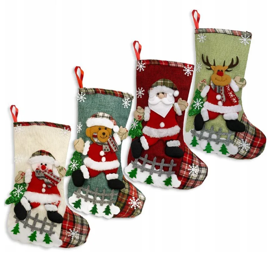 XMAS Skarpety świąteczne na kominek prezenty skarpeta świąteczna zestaw xxl 35cm 4szt