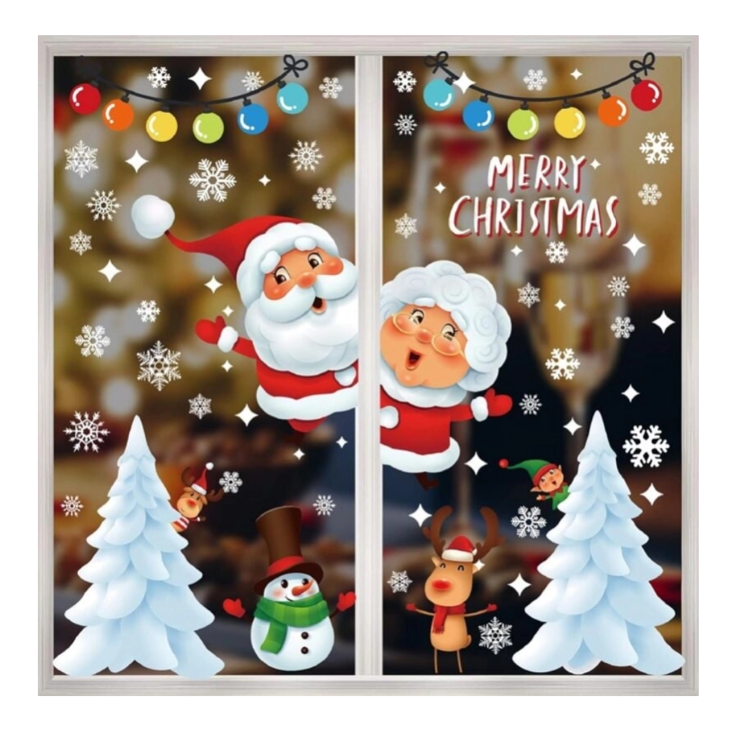 XMAS Naklejki świąteczne na szybę okno ozdoba dekoracja świąteczna mikołaj święta 2 arkusze xxl 90x30cm