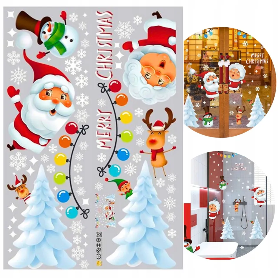 XMAS Naklejki świąteczne na szybę okno ozdoba dekoracja świąteczna mikołaj święta 2 arkusze xxl 90x30cm - obrazek 3