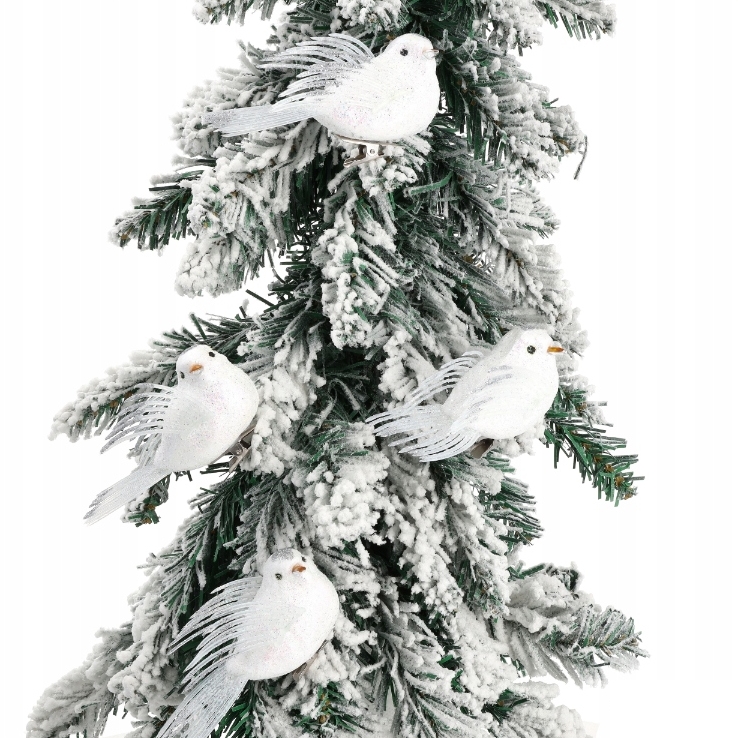XMAS Ptaszki dekoracyjne białe z klipsem na choinkę stroik ozdoba świąteczna zestaw 4szt - obrazek 4