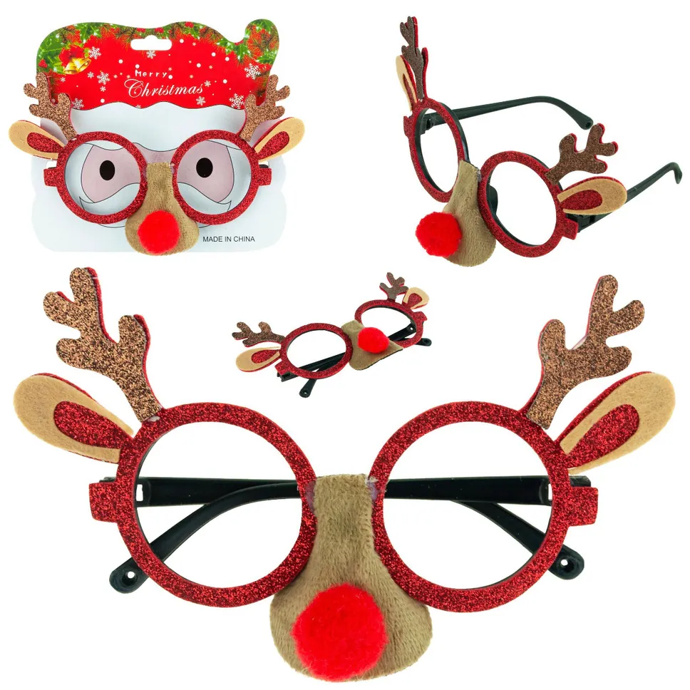 XMAS Okulary świąteczne renifer czerwony nos ozdoba świąteczna