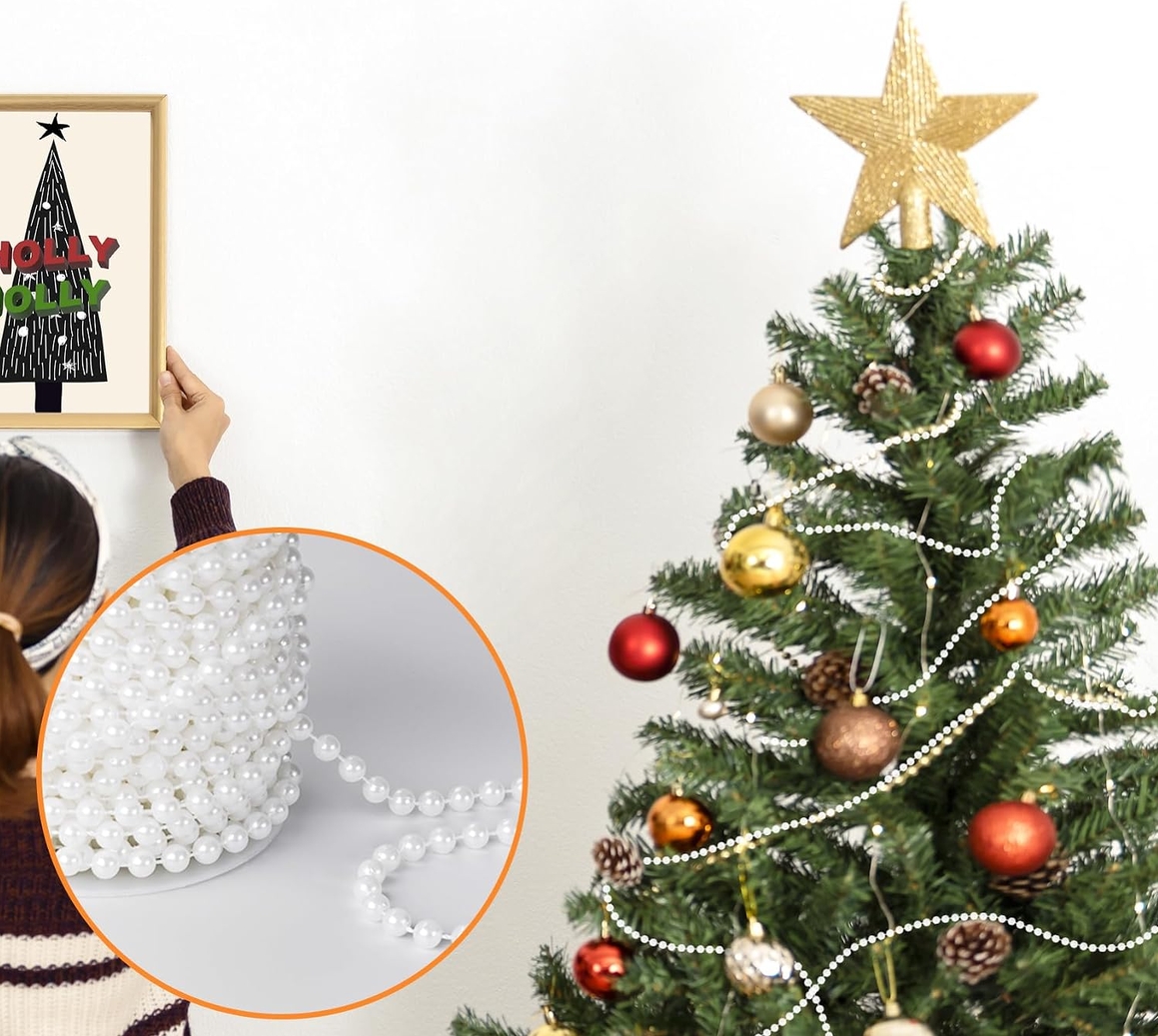 XMAS Łańcuch na choinkę biały stroik koraliki girlanda koralikowa szpula 8mm 10m - obrazek 3