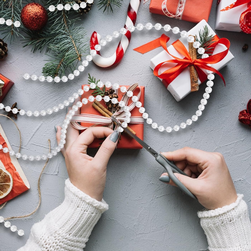 XMAS Łańcuch na choinkę biały stroik koraliki girlanda koralikowa szpula 8mm 10m - obrazek 5