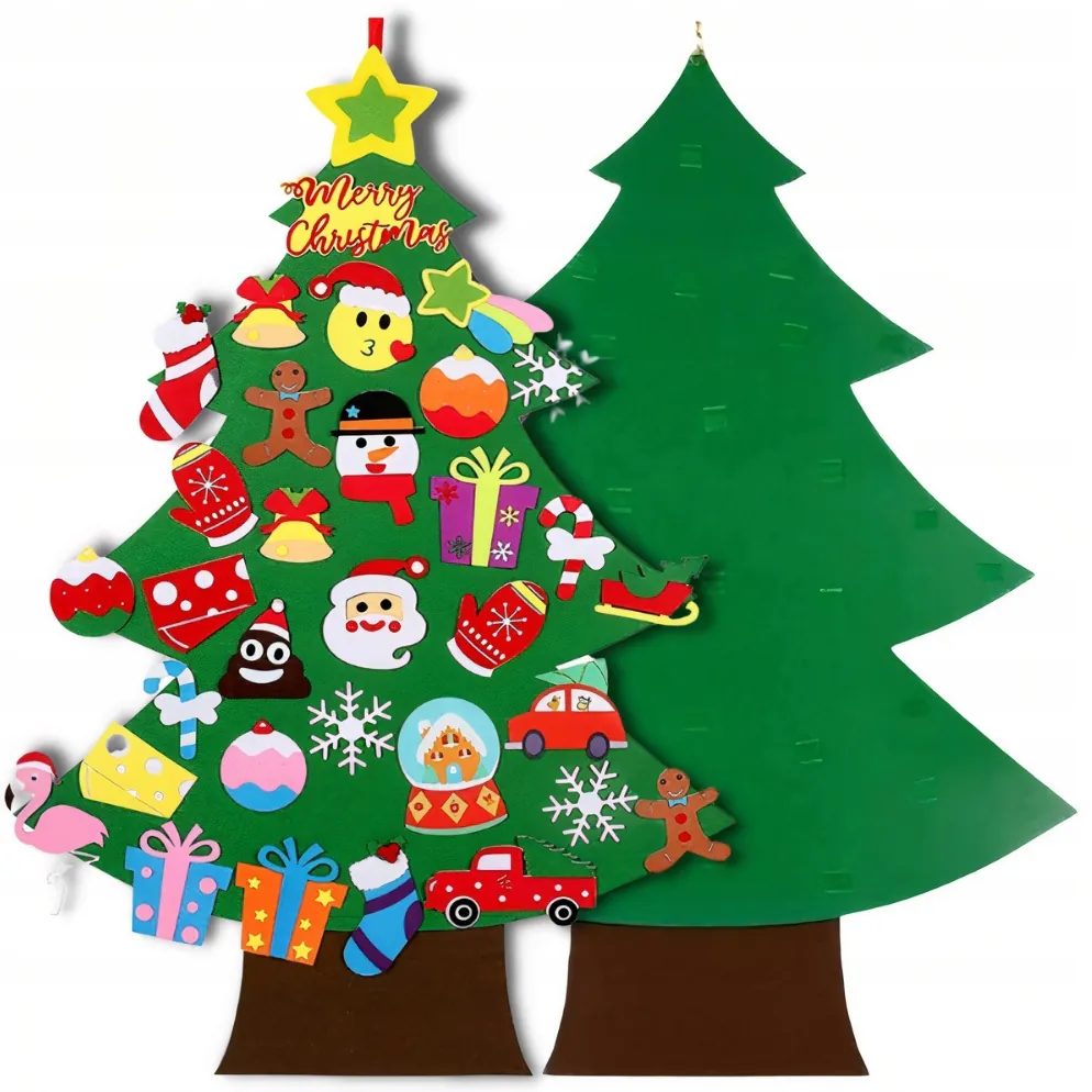 XMAS Choinka świąteczna z ozdobami na rzep dla dzieci z filcu filcowa ozdoba świąteczna 95cm - obrazek 6