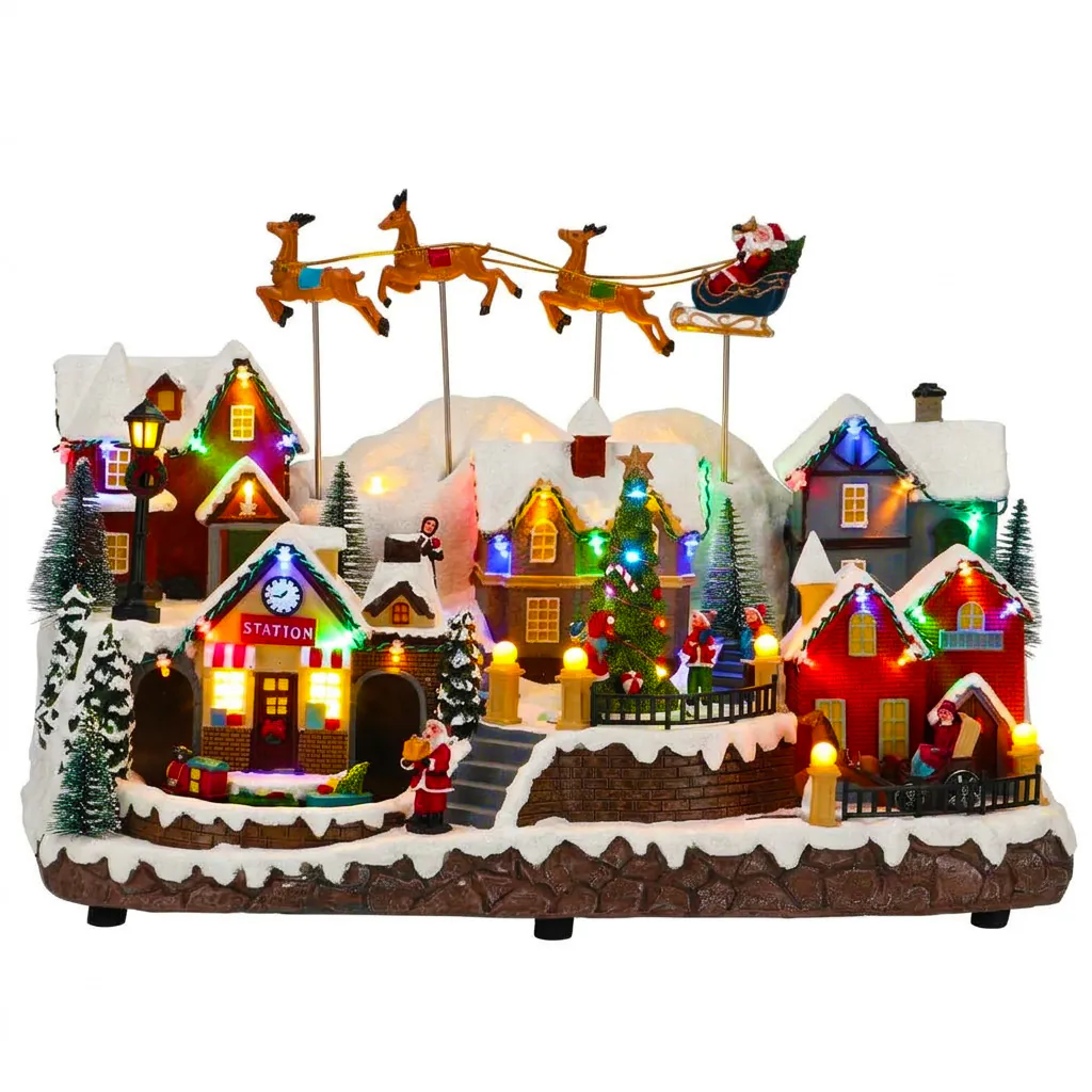 XMAS Miasteczko bożonarodzeniowe led jarmark wioska mikołaj muzyka ozdoba świąteczna 43cm