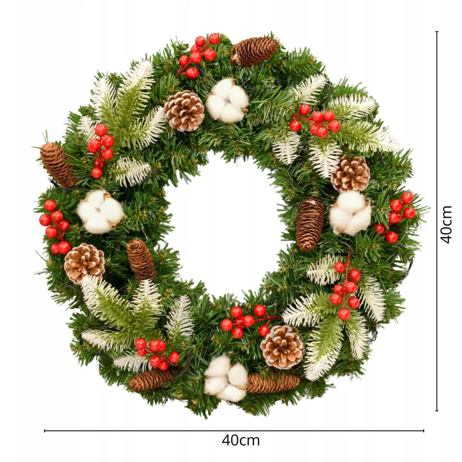 XMAS Świąteczny wianek ozdoba na drzwi wieniec stroik dekoracja choinka girlanda świąteczna xl 40cm - obrazek 6