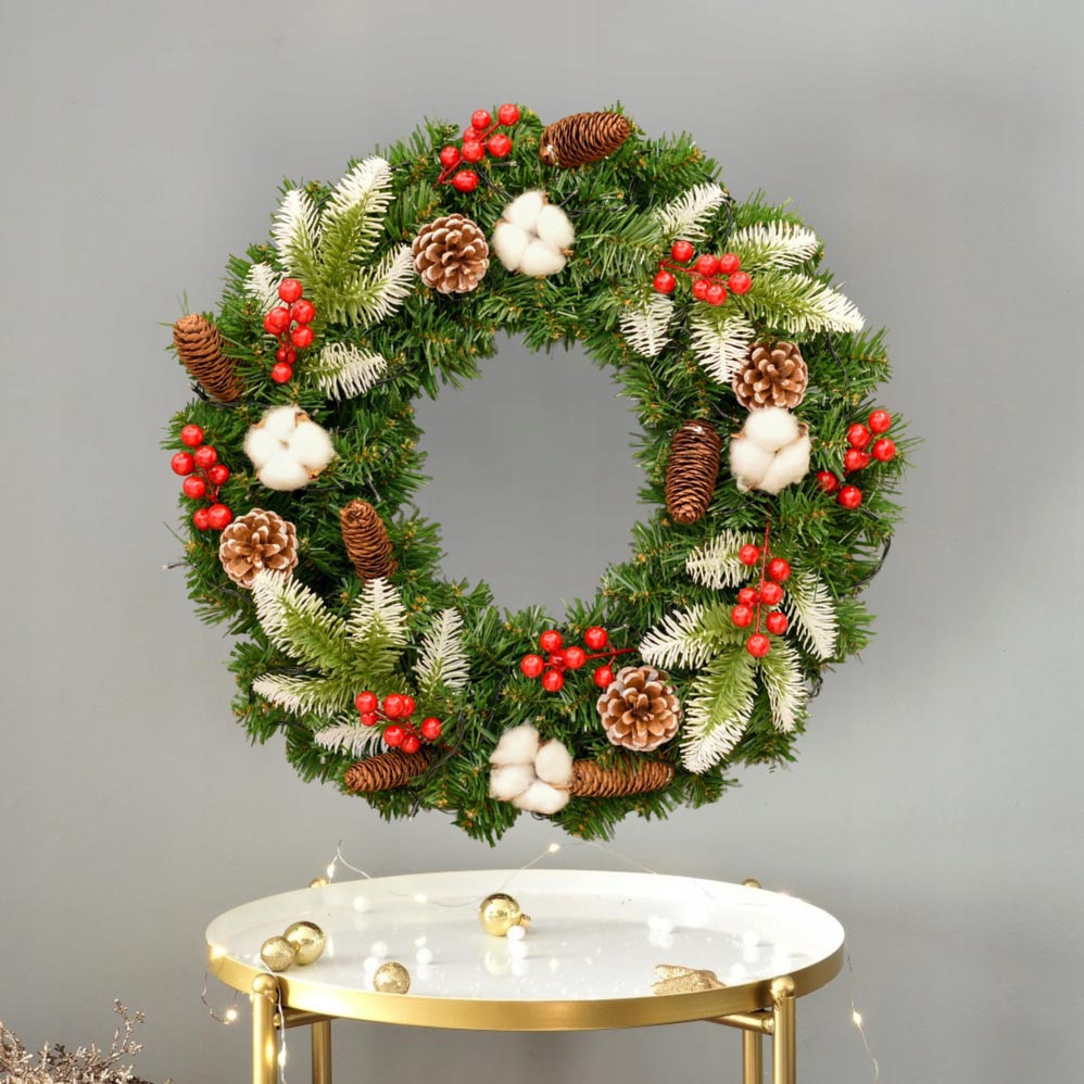 XMAS Świąteczny wianek ozdoba na drzwi wieniec stroik dekoracja choinka girlanda świąteczna xl 40cm - obrazek 2
