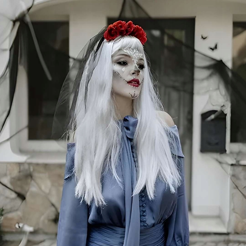 Czarny welon z różami opaska halloween kostium strój przebranie - obrazek 3