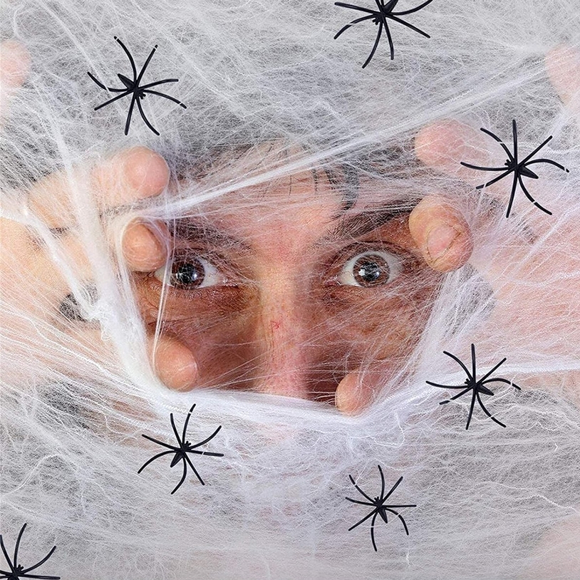 Sztuczna pajęczyna z pająkami ozdoba halloween - obrazek 2