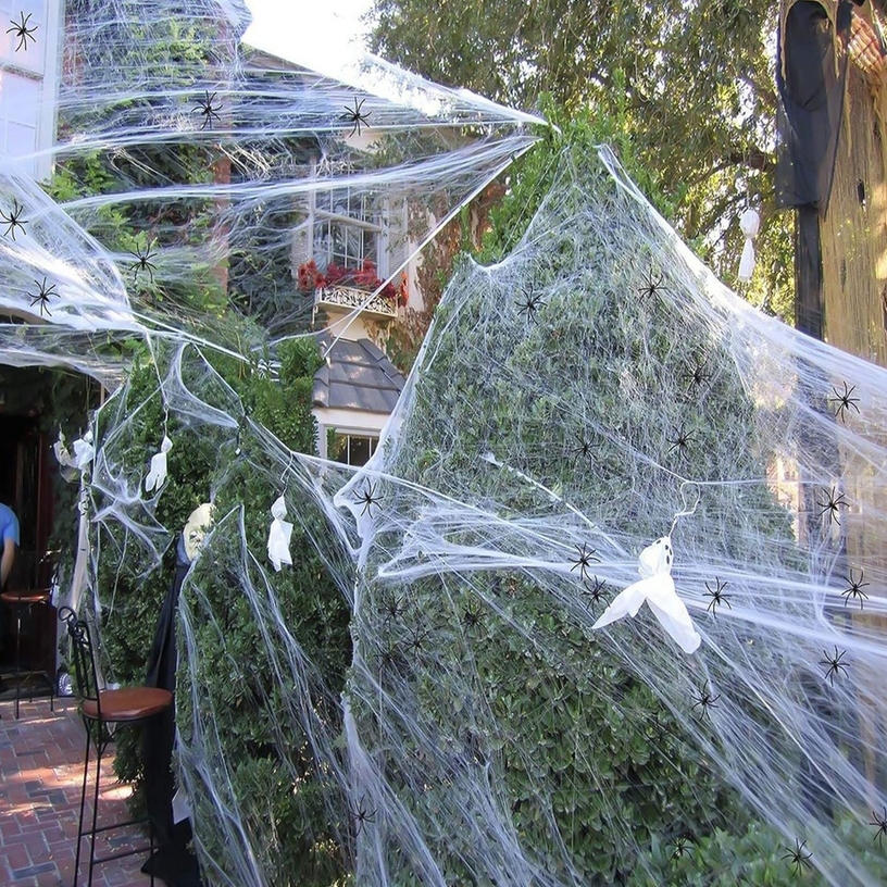 Sztuczna pajęczyna z pająkami ozdoba halloween - obrazek 3