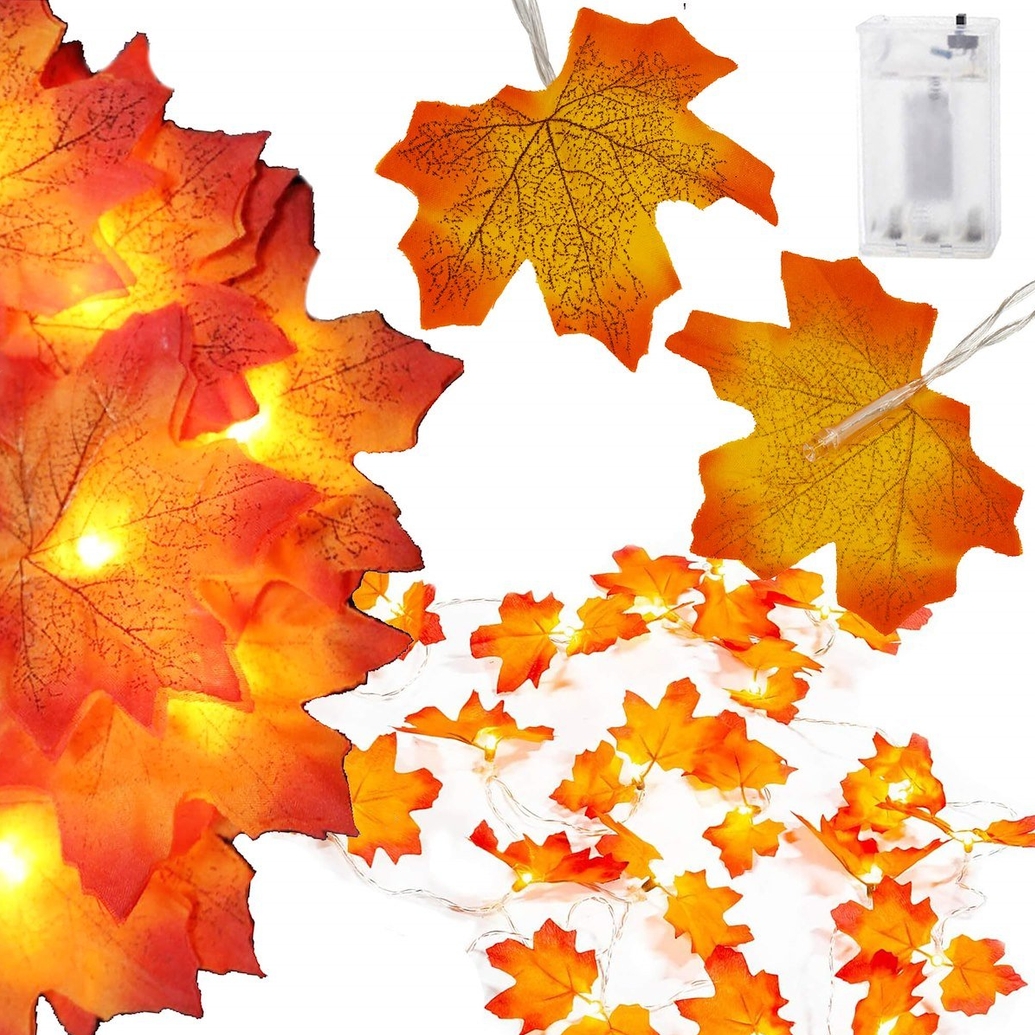 Girlanda świetlna liście klonu jesień łańcuch na baterie 20 led ozdoba halloween - obrazek 2
