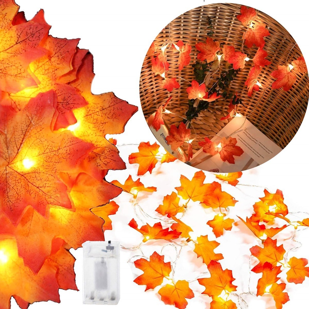 Girlanda świetlna liście klonu jesień łańcuch na baterie 20 led ozdoba halloween - obrazek 3