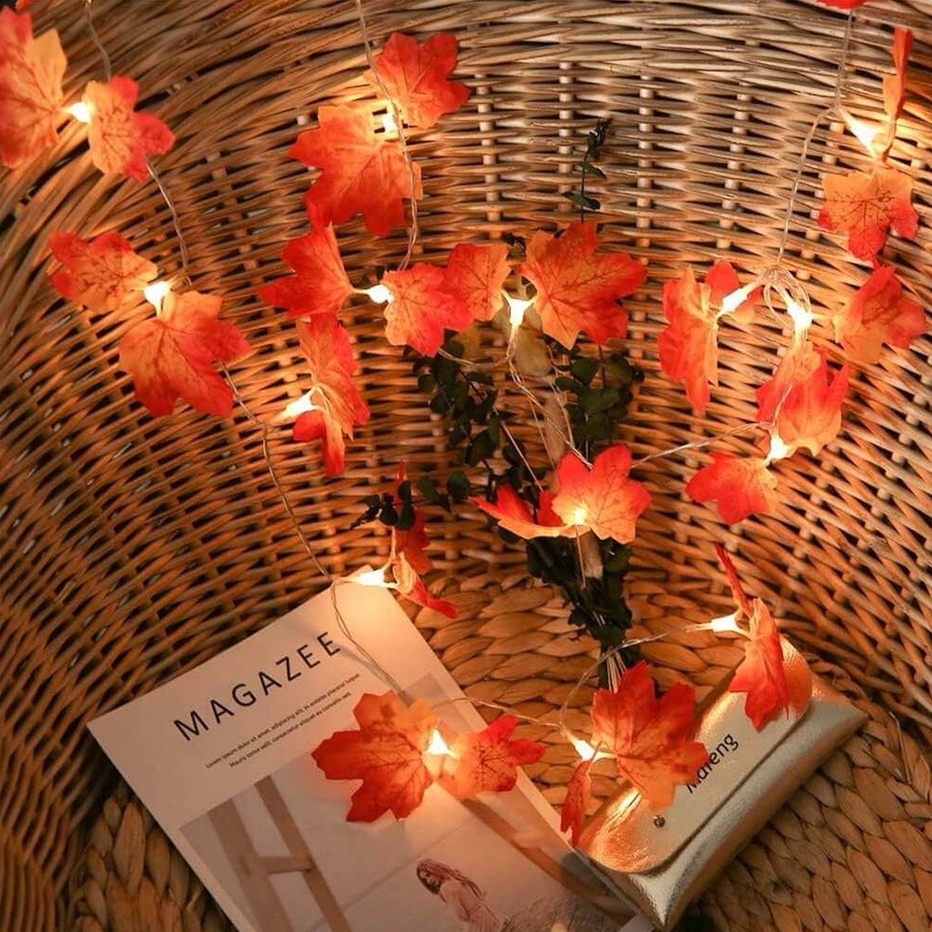 Girlanda świetlna liście klonu jesień łańcuch na baterie 20 led ozdoba halloween - obrazek 4