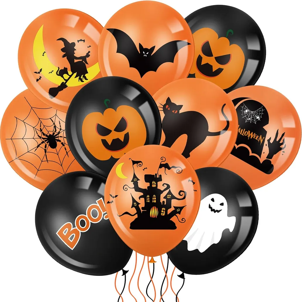 Balony czarno-pomarańczowe na halloween dekoracja zestaw 30cm 10szt