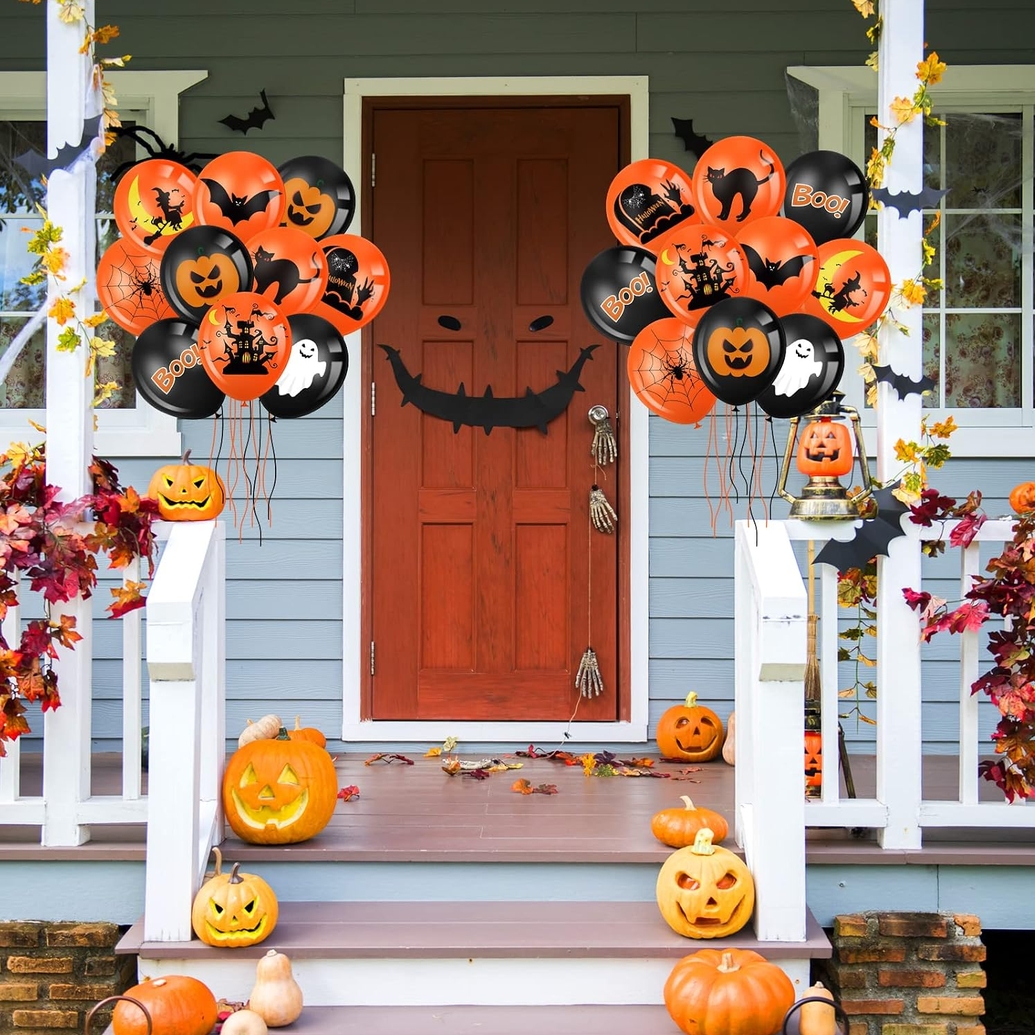 Balony czarno-pomarańczowe na halloween dekoracja zestaw 30cm 10szt - obrazek 2