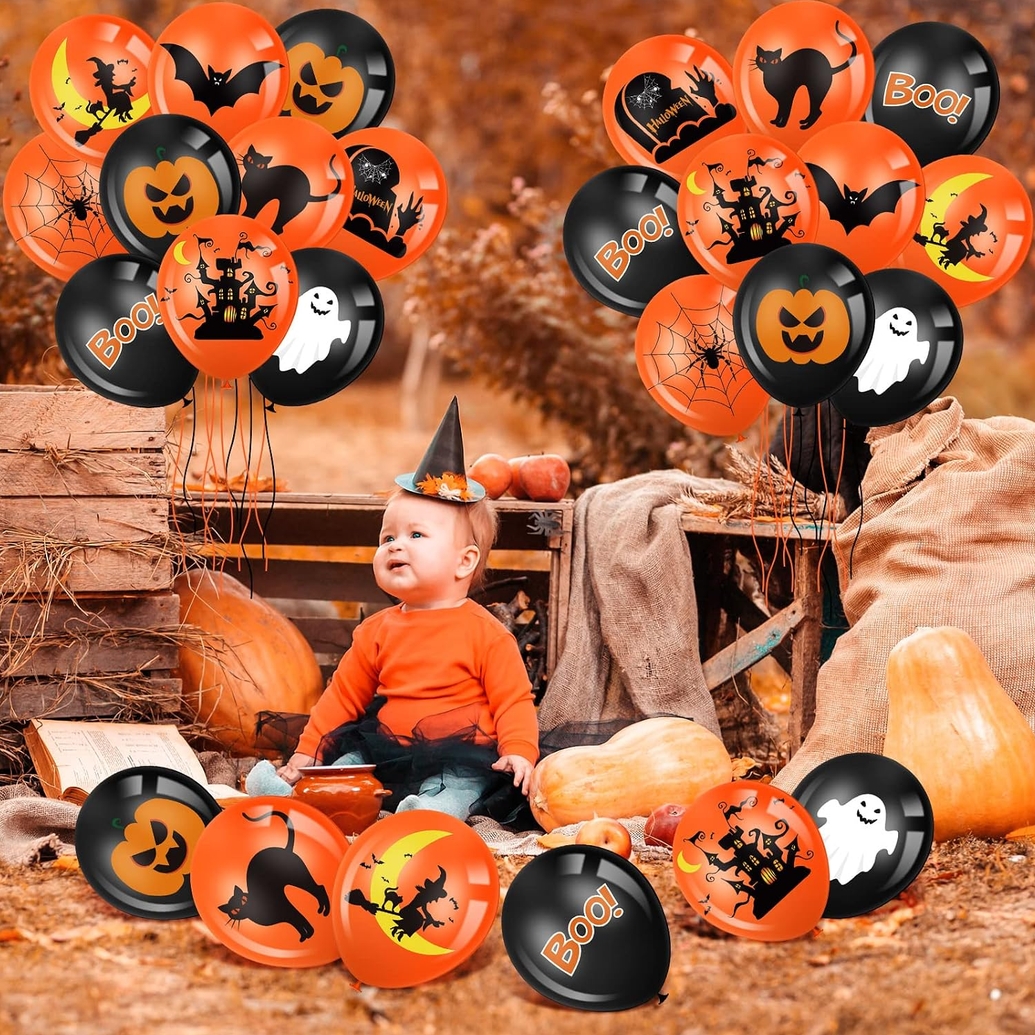 Balony czarno-pomarańczowe na halloween dekoracja zestaw 30cm 10szt - obrazek 3