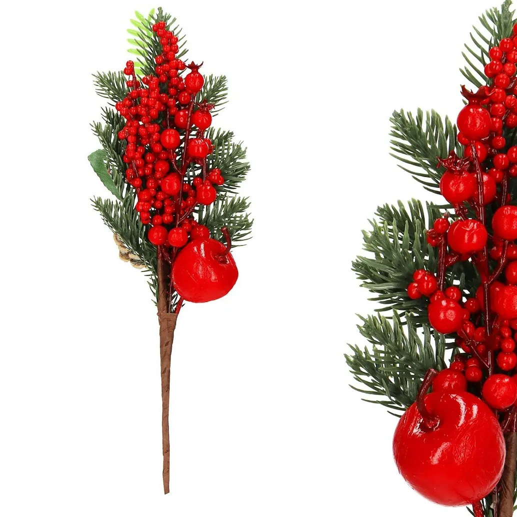 XMAS Gałązka świerku głóg jarzębina dekoracja na święta stroik choinka ozdoba świąteczna 32cm