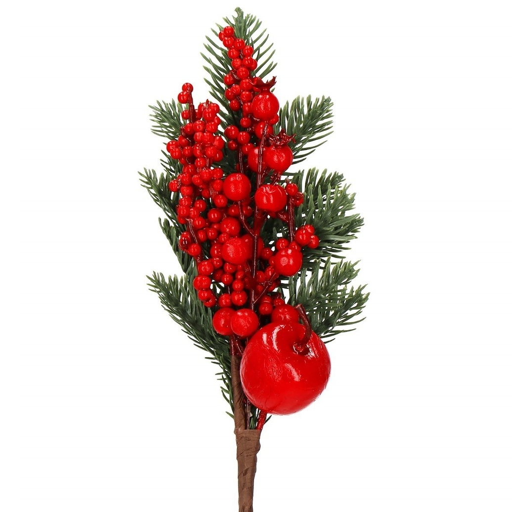 XMAS Gałązka świerku głóg jarzębina dekoracja na święta stroik choinka ozdoba świąteczna 32cm - obrazek 2