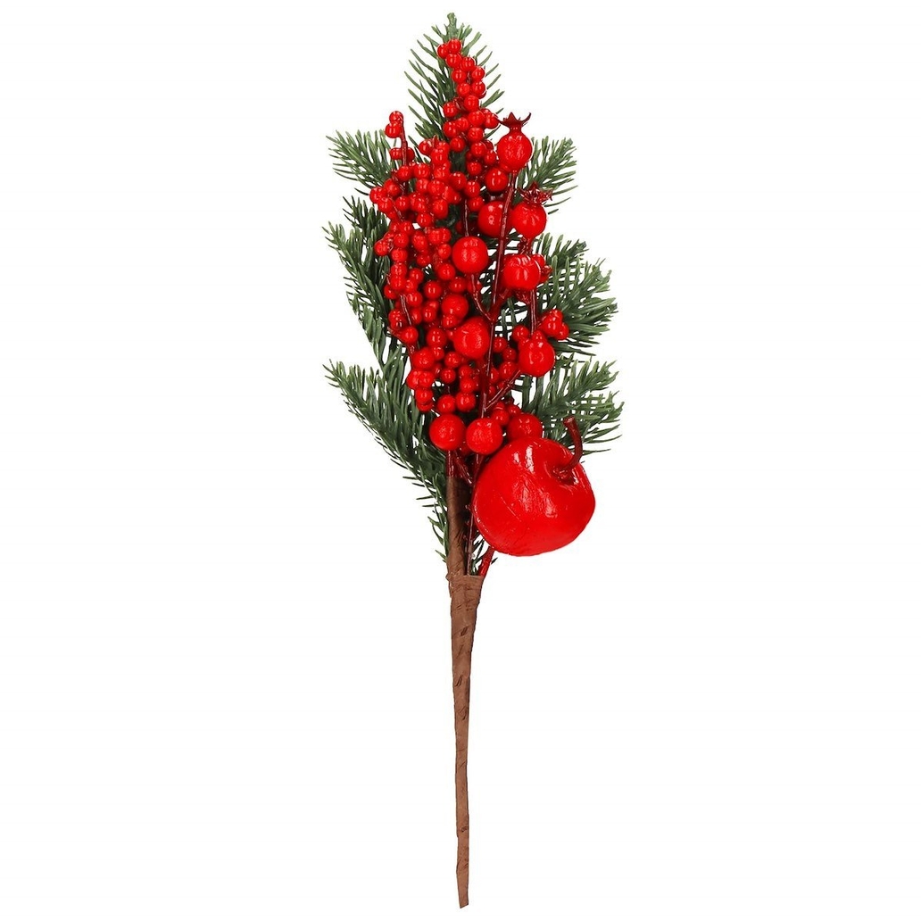 XMAS Gałązka świerku głóg jarzębina dekoracja na święta stroik choinka ozdoba świąteczna 32cm - obrazek 3