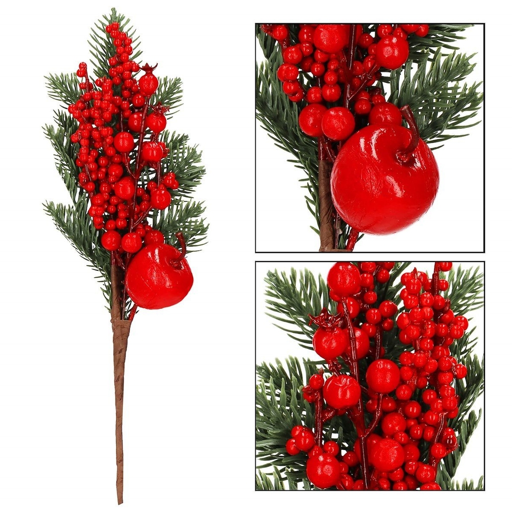 XMAS Gałązka świerku głóg jarzębina dekoracja na święta stroik choinka ozdoba świąteczna 32cm - obrazek 6