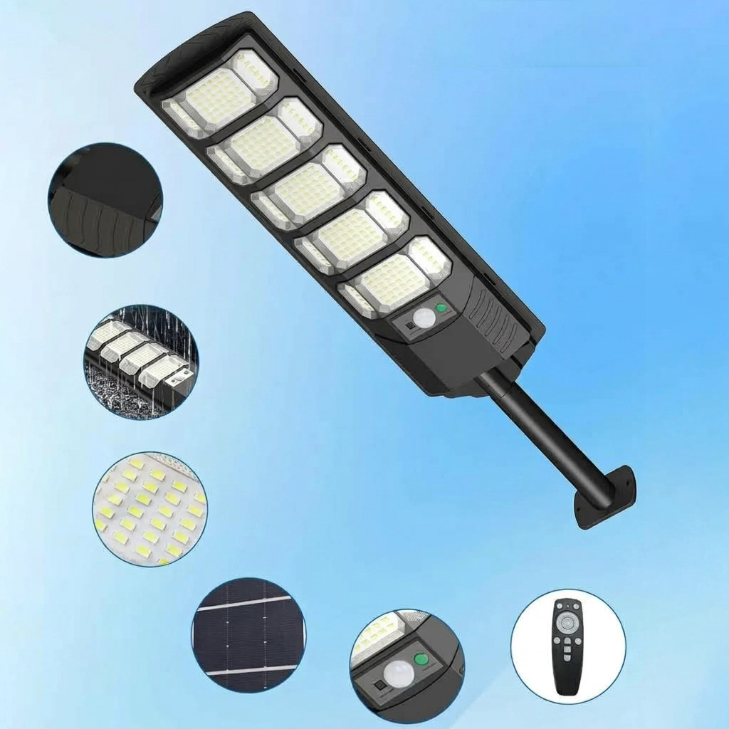LEDLIGHT Lampa uliczna solarna 240 led czujnik ruchu sensor panel uchwyt ramię pilot ip65 1200w - obrazek 3
