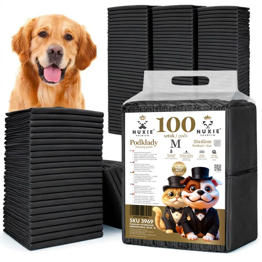 NUXIE® PREMIUM Mata dla psa psów podkłady higieniczne czarne grube m 100szt 35x45cm