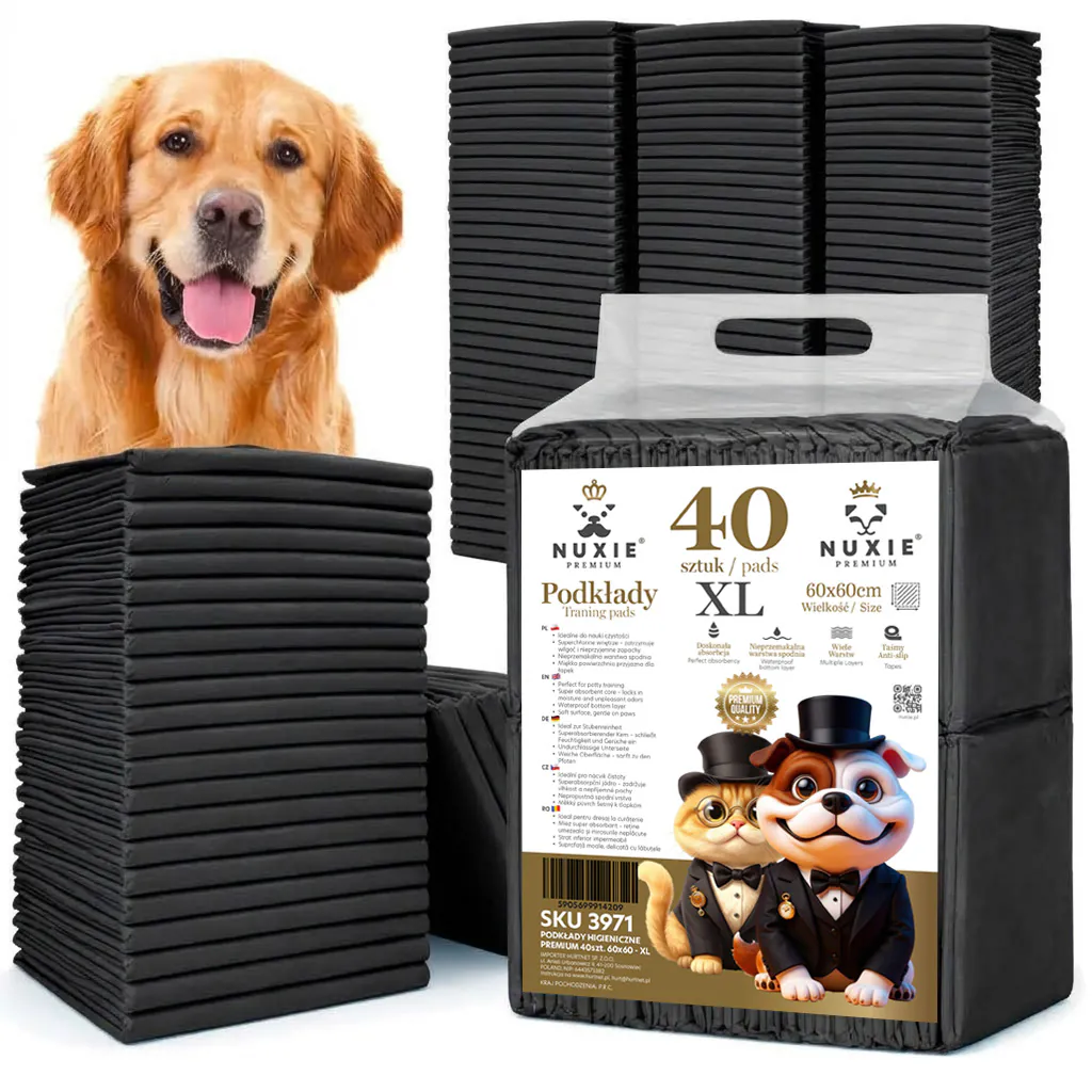 NUXIE® PREMIUM Mata dla psa psów podkłady higieniczne czarne grube xl 40szt 60x60cm