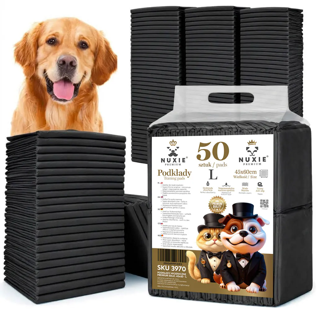 NUXIE® PREMIUM Mata dla psa psów podkłady higieniczne czarne grube l 50szt 45x60cm
