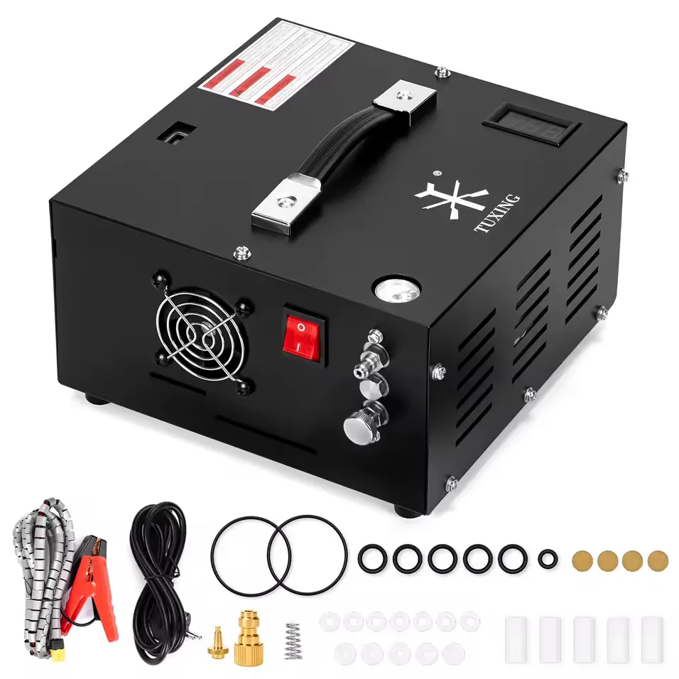 TUXING TXES061-1 kompresor bezolejowy do wiatrówek pcp paintballu 300 bar 4500 psi 12v 220v